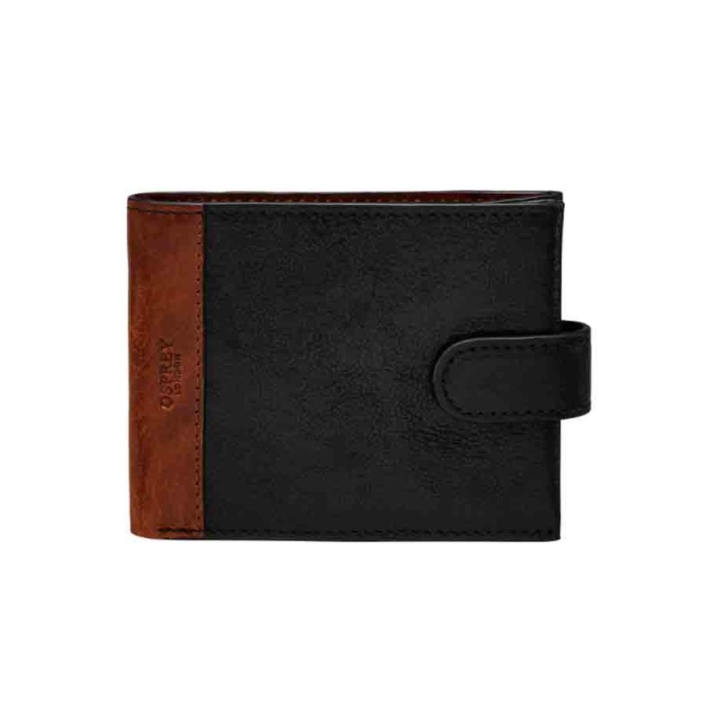 Osprey London Stanley Popper Wallet Black Brown Glazed Calf Leather Bifold Men's